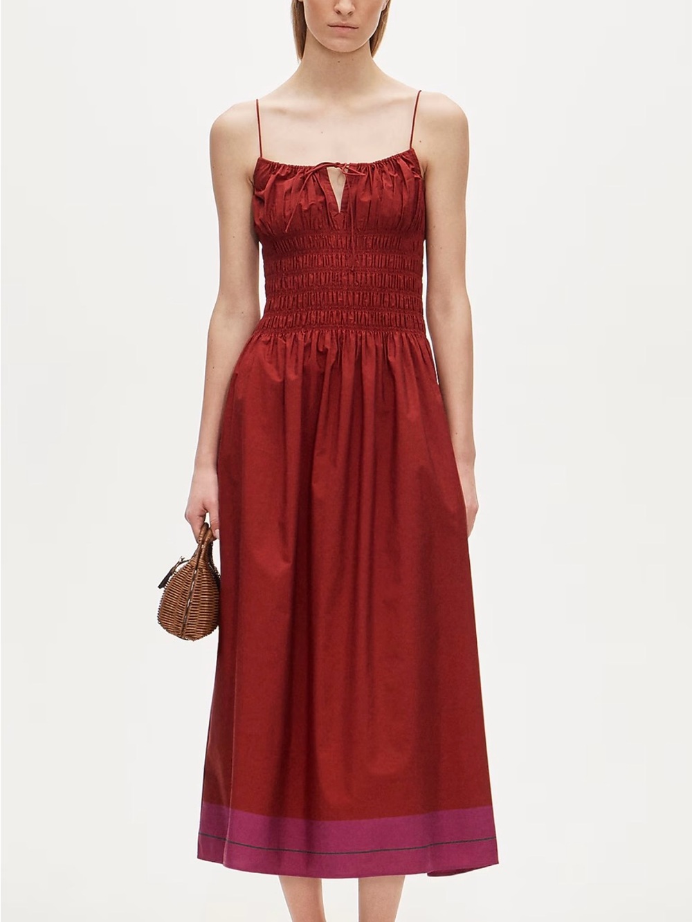 J. Crew Sleeveless Smocked Midi Dress in Deep Red